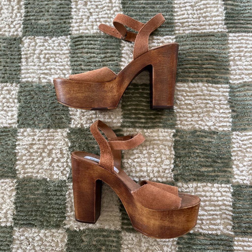Steven Madden Wood and Suede Block Heels